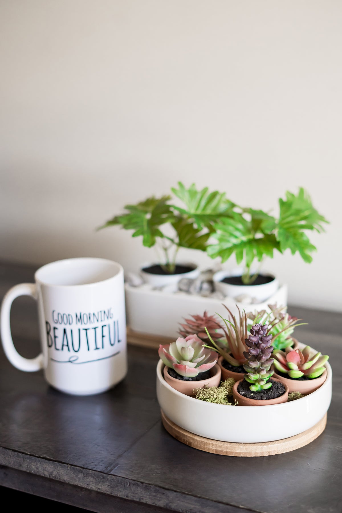 &quot;The Island&quot; Round Ceramic Planter &amp; Bamboo Dish