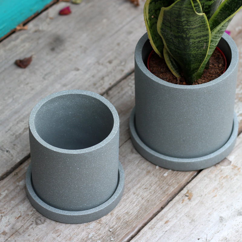 &quot;The Concrete Jungle&quot; Cylinder Planter &amp; Dish