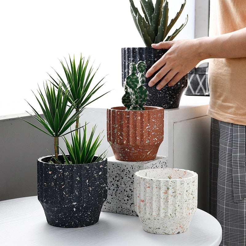 &quot;The Sunburst&quot; Scalloped Terrazzo Planter