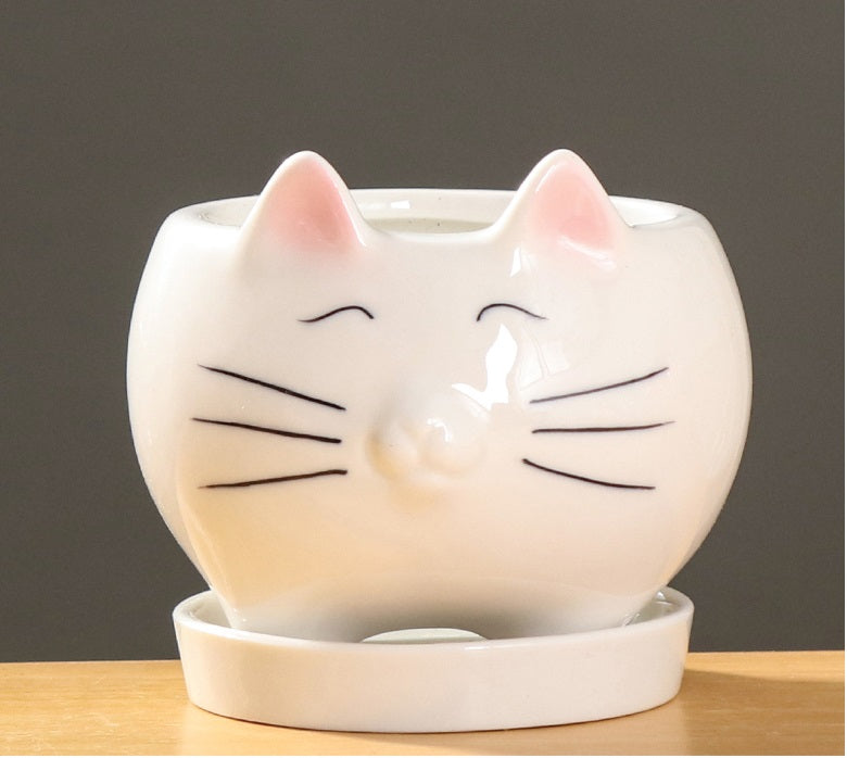 &quot;The Cute Cat&quot; Ceramic Planter &amp; Saucer