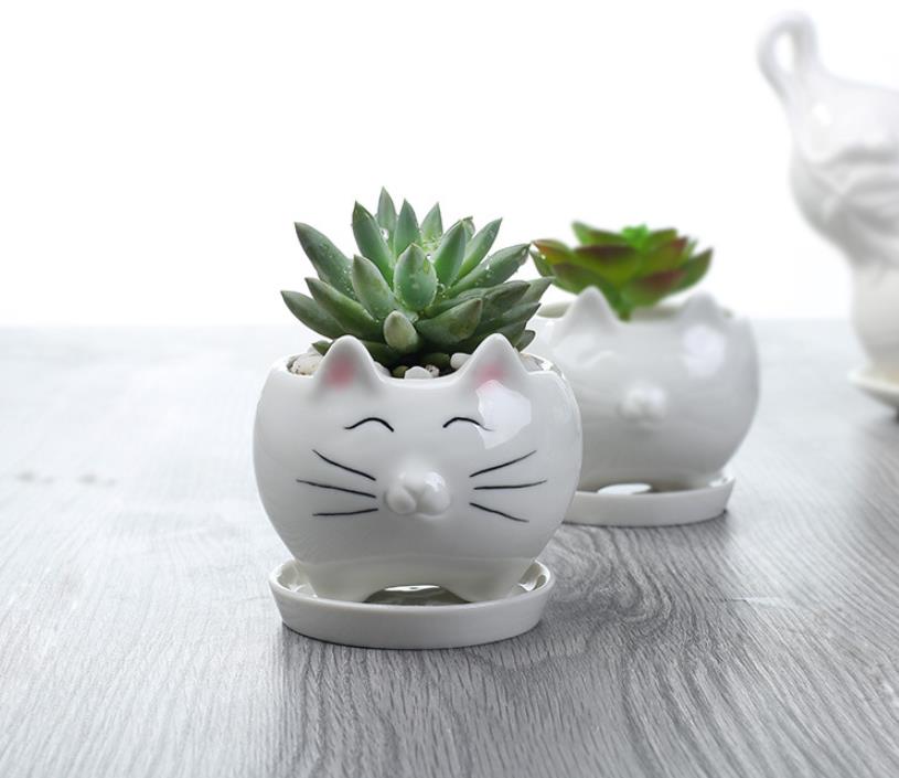 &quot;The Cute Cat&quot; Ceramic Planter &amp; Saucer