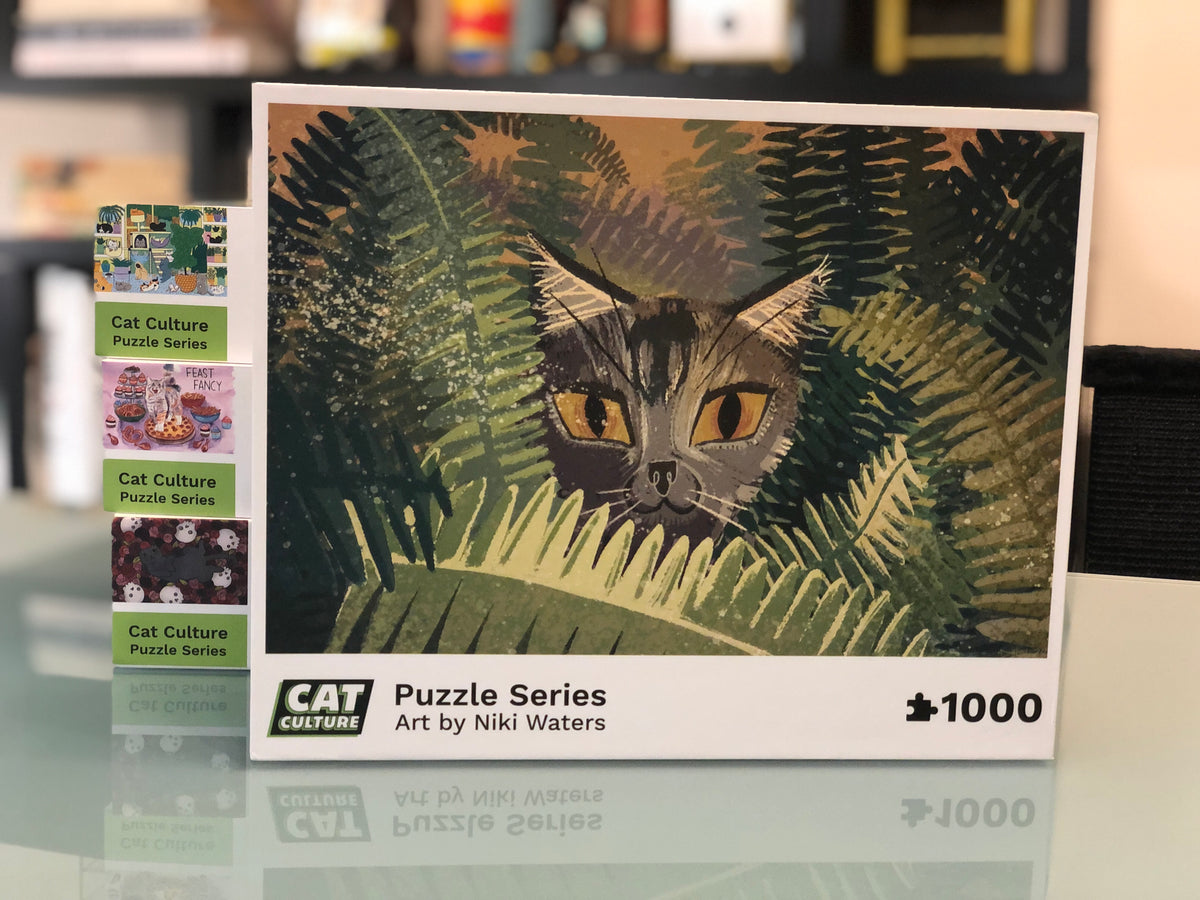 &quot;Jungle Cat&quot; Exclusive Cat &amp; Leaves Puzzle by Cat Culture